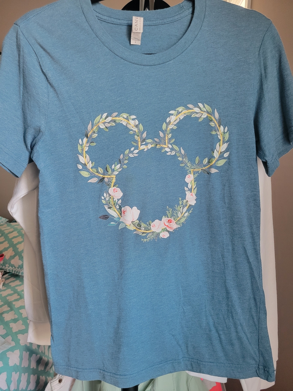Bella Canvas Blue Floral Mickey-Style Short Sleeve Tee